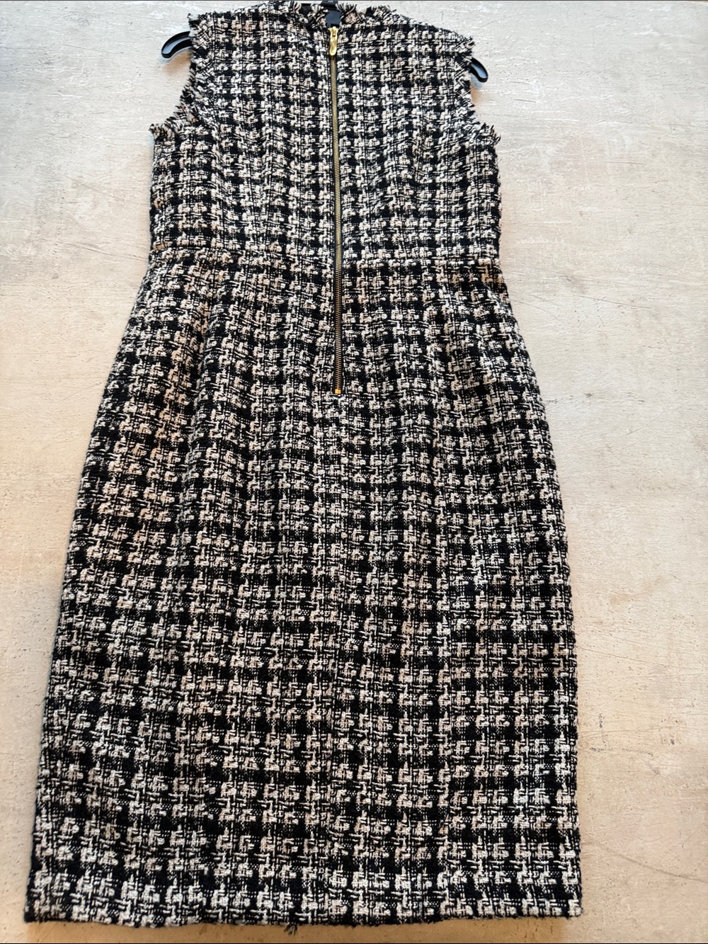 Sleeveless Tweed Sheath Dress in Black & White